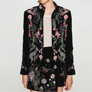 Zara Black Blazer with Colorful Embroidery